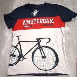 Amsterdam Designs Bike Graphic Tshirt Tee Tee Shirt  NWT L